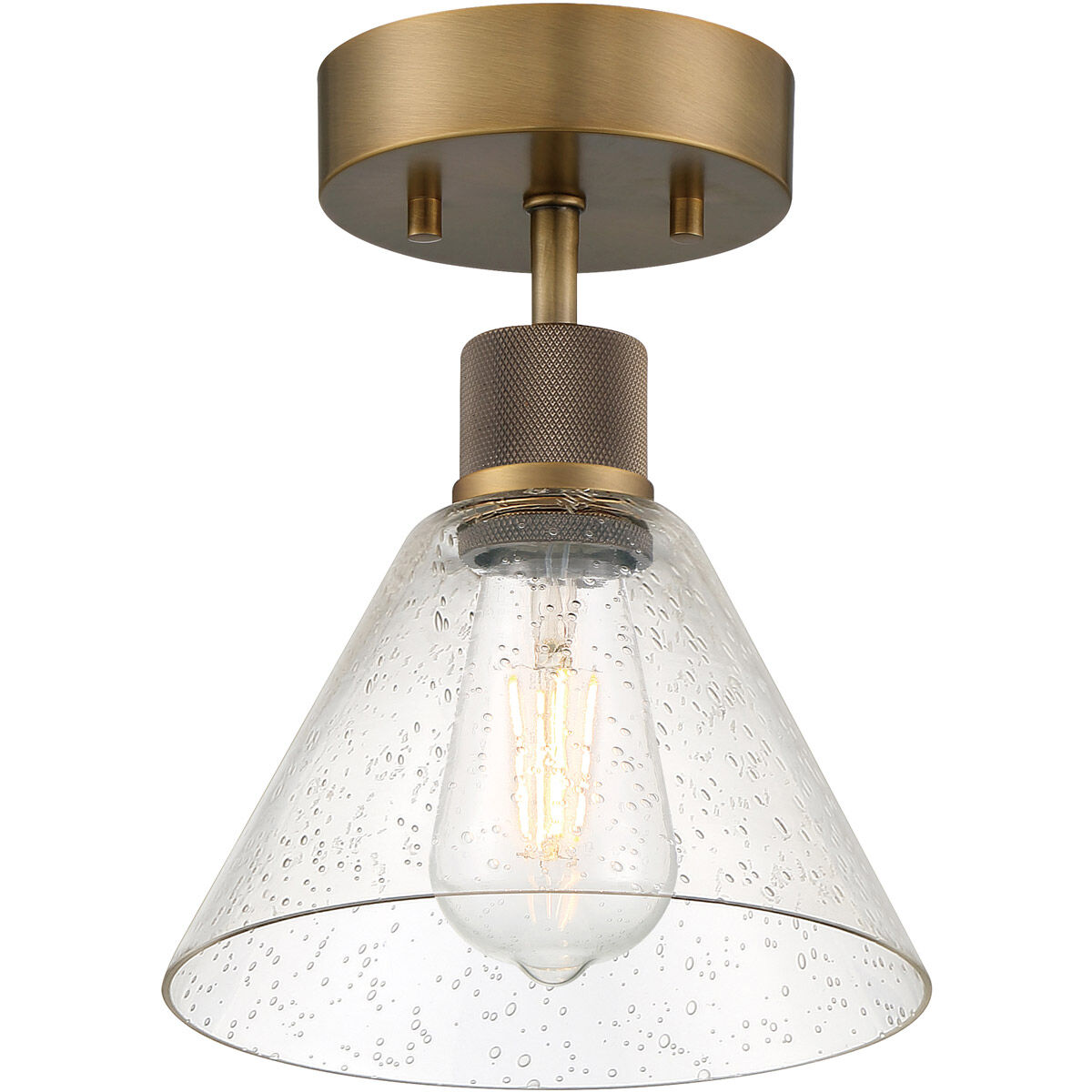 Port Nine LED 8 inch Antique Brushed Brass Semi-Flush Ceiling Light